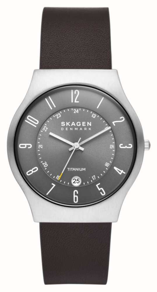 Skagen 男士sundby钛金属（40毫米）灰色表盘/黑色皮表带SKW6909