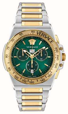 Versace 男士希腊回纹极限计时码表（45 毫米）绿色表盘/双色不锈钢表链 VE7H00523