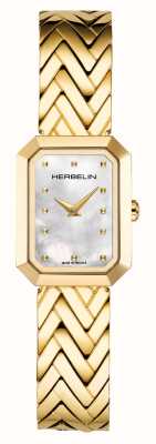 Herbelin 女式 octogône（20.4 毫米）珍珠母贝表盘 / 金质 PVD ​​不锈钢表链 17446BP19