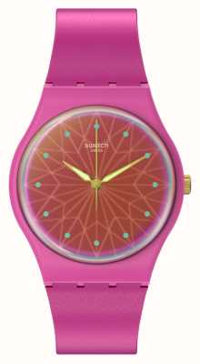 Swatch 梦幻紫红色（34 毫米）霓虹粉色表盘/粉色硅胶表带 SO28P110