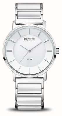 Bering 太阳能抛光银色（35毫米）白色表盘/不锈钢和陶瓷表链 19535-754