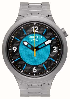 Swatch Frostbloom (47 毫米) 黑色和蓝色表盘 / 不锈钢表链 SB07S116G