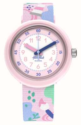Flik Flak 儿童艺术爱好者（31.85毫米）白色和粉色表盘/粉色艺术图案织物表带 FPNP142
