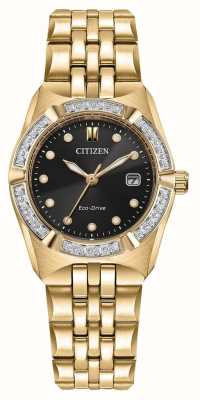 Citizen 女士 corso eco-drive（28 毫米）黑色表盘/金色不锈钢表链 EW2712-55E
