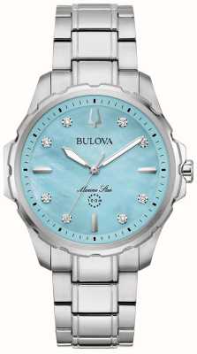 Bulova 海洋之星钻石石英（36mm）蓝色珍珠贝母表盘/不锈钢表链 96P248
