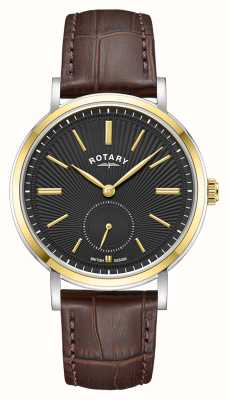 Rotary 正装小秒针石英腕表（37 毫米）炭黑色扭索饰纹表盘 / 棕色皮表带 GS05321/04