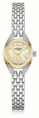 Rotary 传统钻石石英（20毫米）香槟色珍珠母贝表盘/不锈钢表链 LB05141/94/D