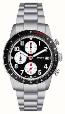 ossil 男士运动旅行表（42 毫米）黑色计时表盘/不锈钢表链 FS6045