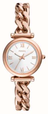 Fossil 女士 carlie（28 毫米）银色表盘/玫瑰金色不锈钢链式手链 ES5330