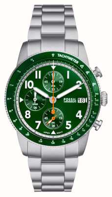 Fossil 男士运动旅行腕表（42 毫米）绿色计时表盘/不锈钢表链 FS6048