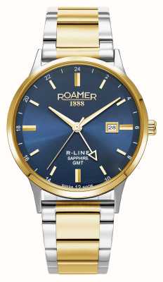 Roamer R-line GMT（43 毫米）蓝色表盘/可互换双色不锈钢和蓝色皮表带 990987 47 45 05