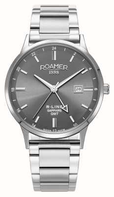 Roamer R-line GMT（43 毫米）灰色表盘/可互换不锈钢表链和黑色皮革表带 990987 41 55 05