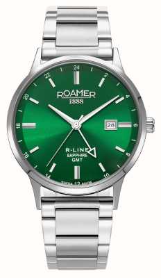 Roamer R-line GMT（43毫米）绿色表盘/可互换不锈钢表链和黑色皮表带 990987 41 75 05