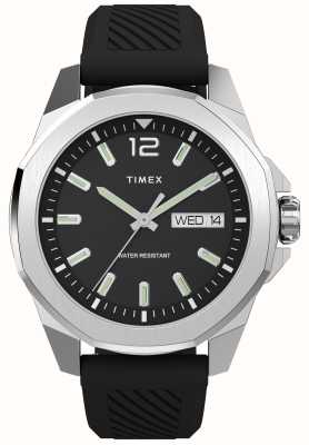 Timex Essex ave day-date（46 毫米）黑色表盘/黑色橡胶表带 TW2W42900