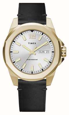 Timex Essex ave day-date（46 毫米）银色表盘/黑色皮表带 TW2W43200