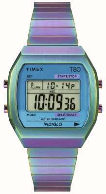 Timex 'timex 80' 数字（36 毫米）蓝色数字表盘/彩虹色可扩展表带 TW2W57100