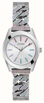 Guess 女士 Serena（32 毫米）银色表盘/彩虹水晶不锈钢表链 GW0546L4