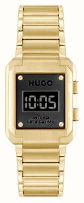 HUGO 男士 #thrive（30 毫米）黑色数字表盘/金色不锈钢表链 1530359