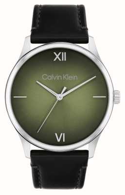 Calvin Klein 男士攀升（43 毫米）绿色表盘/黑色皮表带 25200454