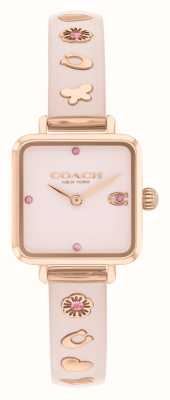 Coach 女士 cass（22 毫米）粉色方形表盘/粉色树脂玫瑰金色不锈钢表链 14504309
