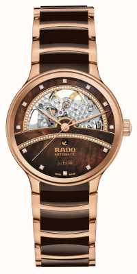 RADO 女士 centrix 开放式心脏自动腕表（35 毫米）棕色珍珠贝母表盘/棕色陶瓷表链 R30029942