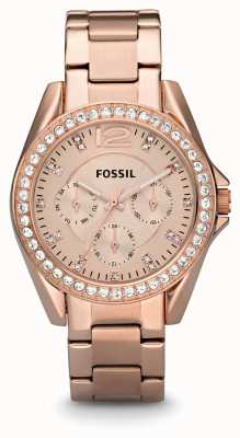 Fossil 女士莱利 |玫瑰金表盘|水晶套装|玫瑰金不锈钢手链 ES2811
