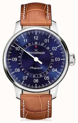 MeisterSinger 男士经典加上橄榄石棕色皮革表带蓝色表盘 AM1008
