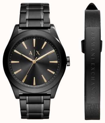 Armani Exchange 男士手表和手链礼品套装|黑色表盘|黑色不锈钢 AX7102
