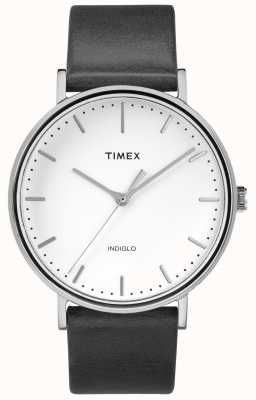 Timex Fairfield 41 毫米黑色皮表带/白色表盘 TW2R26300