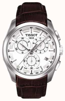 Tissot 男士时装计时码表白色表盘棕色皮革表带 T0356171603100