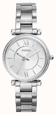 Fossil 女装卡莉 |银色表盘|水晶套装|不锈钢手链 ES4341