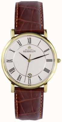 Herbelin 经典（38 毫米）白色表盘/棕色皮革表带 12248P08MA