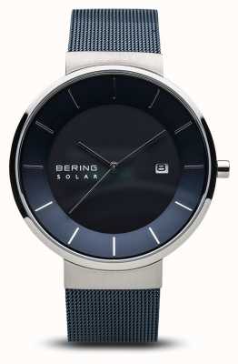 Bering 男士太阳能手表，蓝面不锈钢蓝网表带 14639-307
