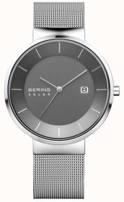 Bering 男士太阳能手表，银色表壳，不锈钢网眼表带 14639-309