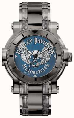 Harley Davidson 男士为他|黑色不锈钢手链|蓝色表盘 78A117