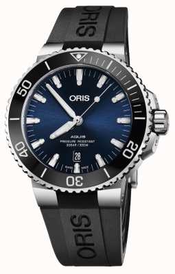 ORIS Aquis 日期自动腕表（43.5 毫米）蓝色表盘/黑色橡胶表带 01 733 7730 4135-07 4 24 64EB