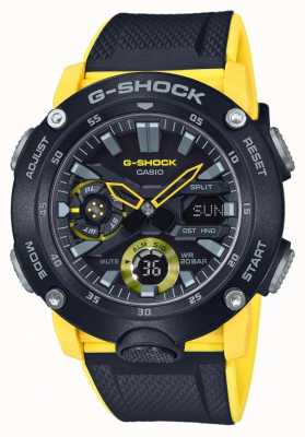 Casio | g-shock碳纤维芯护罩|黑色黄色表带| GA-2000-1A9ER