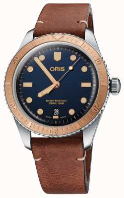 ORIS 潜水员 65 自动上链腕表（40 毫米）蓝色表盘 / 棕色皮表带 01 733 7707 4355-07 5 20 45