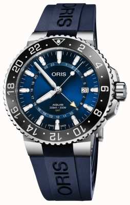 ORIS Aquis GMT 日期自动腕表（43.5 毫米）蓝色表盘/蓝色橡胶表带 01 798 7754 4135-07 4 24 65EB