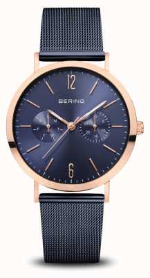 Bering |经典|抛光玫瑰金|蓝色网眼手链| 14236-367