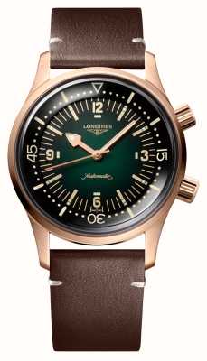 LONGINES Legend Diver 青铜自动腕表（42 毫米）绿色表盘 / 棕色皮革 + 绿色北约 L37741502