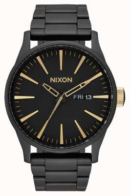 Nixon 哨兵SS |磨砂黑/金|黑色ip钢手链|黑色表盘 A356-1041-00