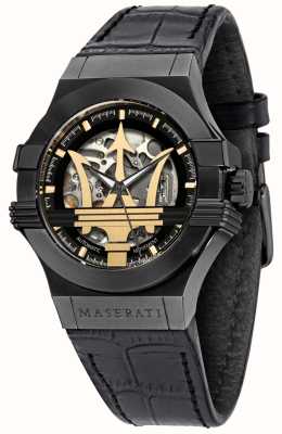 Maserati 波坦察 |黑色皮革手链|黑色/金色表盘 R8821108036