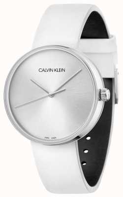 Calvin Klein 妇女的白色皮革表带|银色表盘 KBL231L6