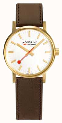 Mondaine Evo2 金色 30 毫米 | 棕色皮革表带 | 银色表盘 | IP 金表壳 MSE.30112.LG