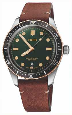 ORIS 潜水员 65 自动上链腕表（40 毫米）绿色表盘/棕色皮表带 01 733 7707 4357-07 5 20 45