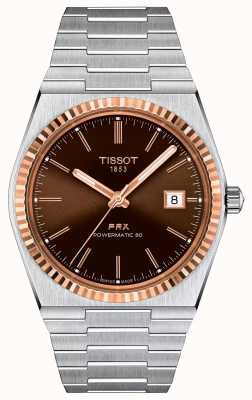 Tissot Prx 40 毫米自动不锈钢表带 18k 玫瑰金表圈 T9314074129100