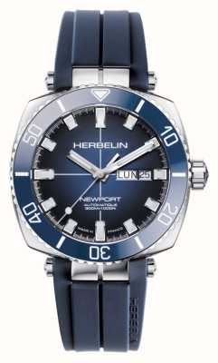 Herbelin 纽波特潜水员自动（42 毫米）蓝色表盘/蓝色橡胶表带 1774/BL15CB