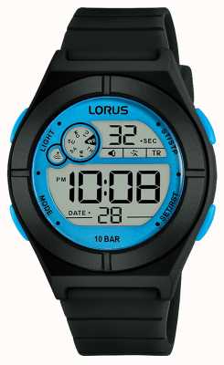 Lorus 女士数字手表黑色硅胶表带蓝色细节 R2361NX9