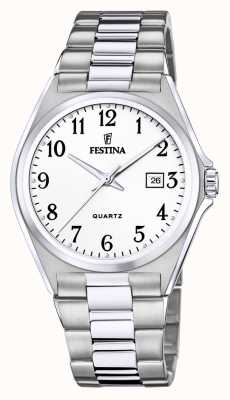estina 男装 |白色表盘|不锈钢手表 F20552/1
